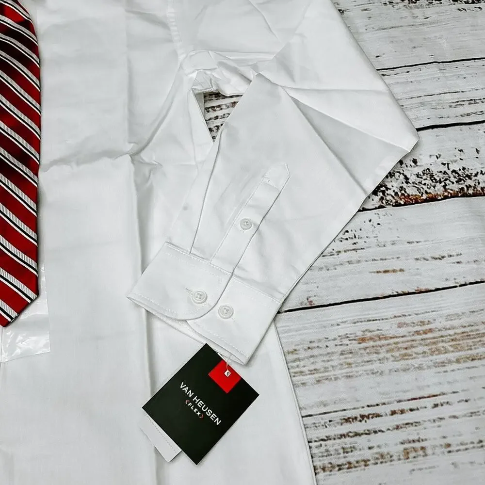 Van Heusen Flex Boys Shirt Snap On Tie M 10/12 White Red NWT $45